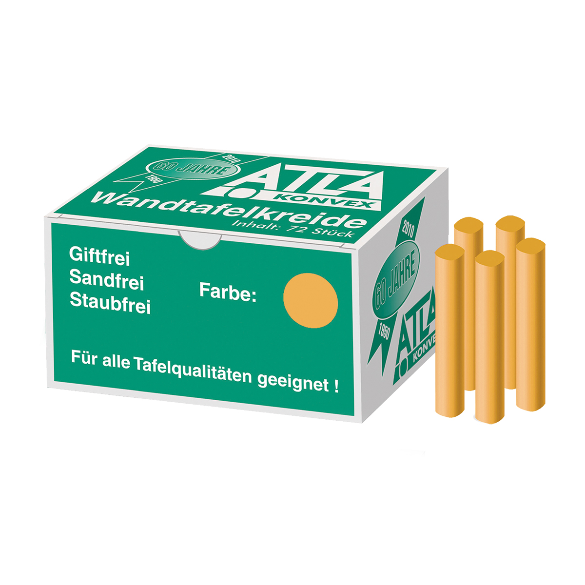 Farbkreide 72er Pack orange im Karton fettfrei, oval, staubarm
