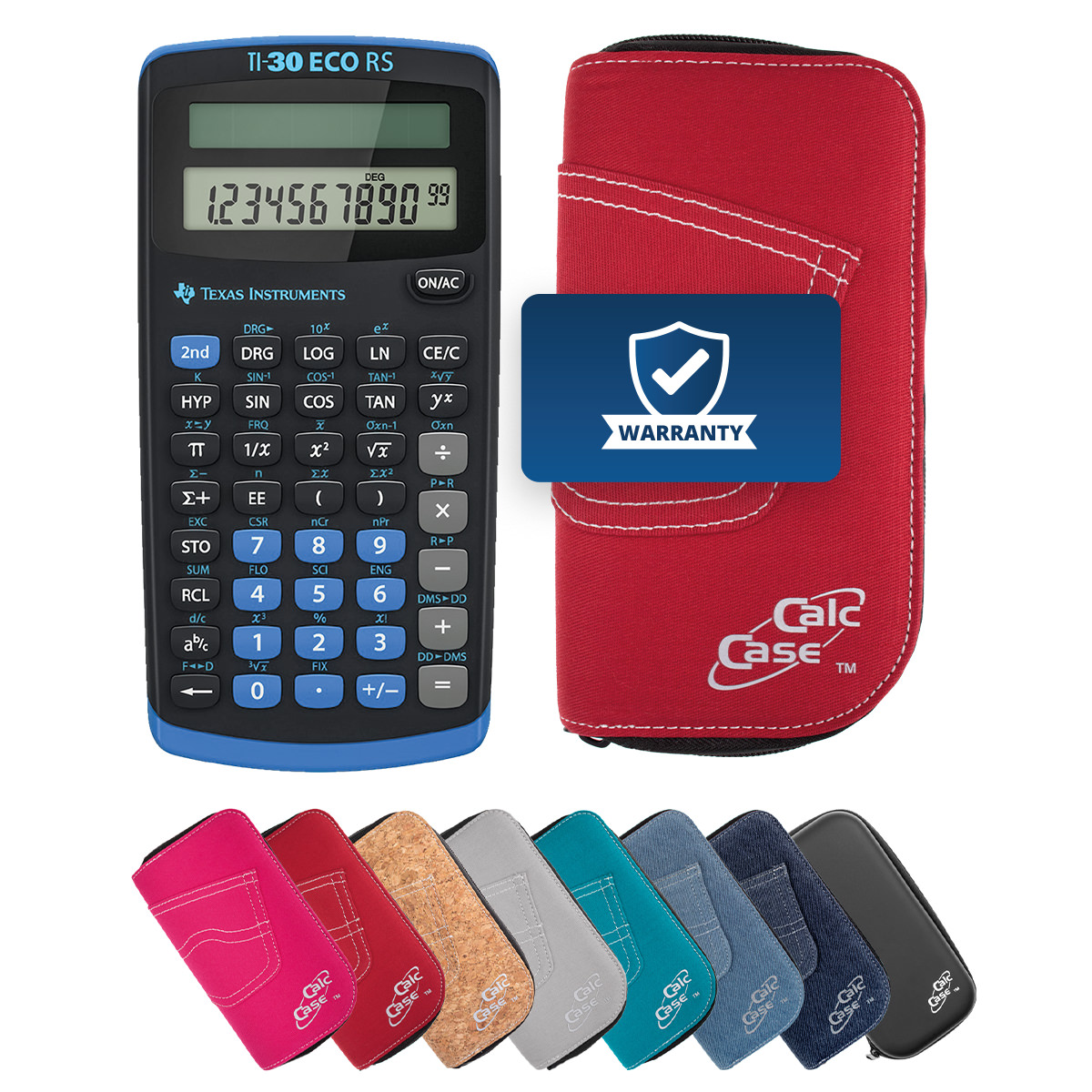 TI-30 ECO RS Schulrechner mit Schutztasche im Jeans-Design rot 