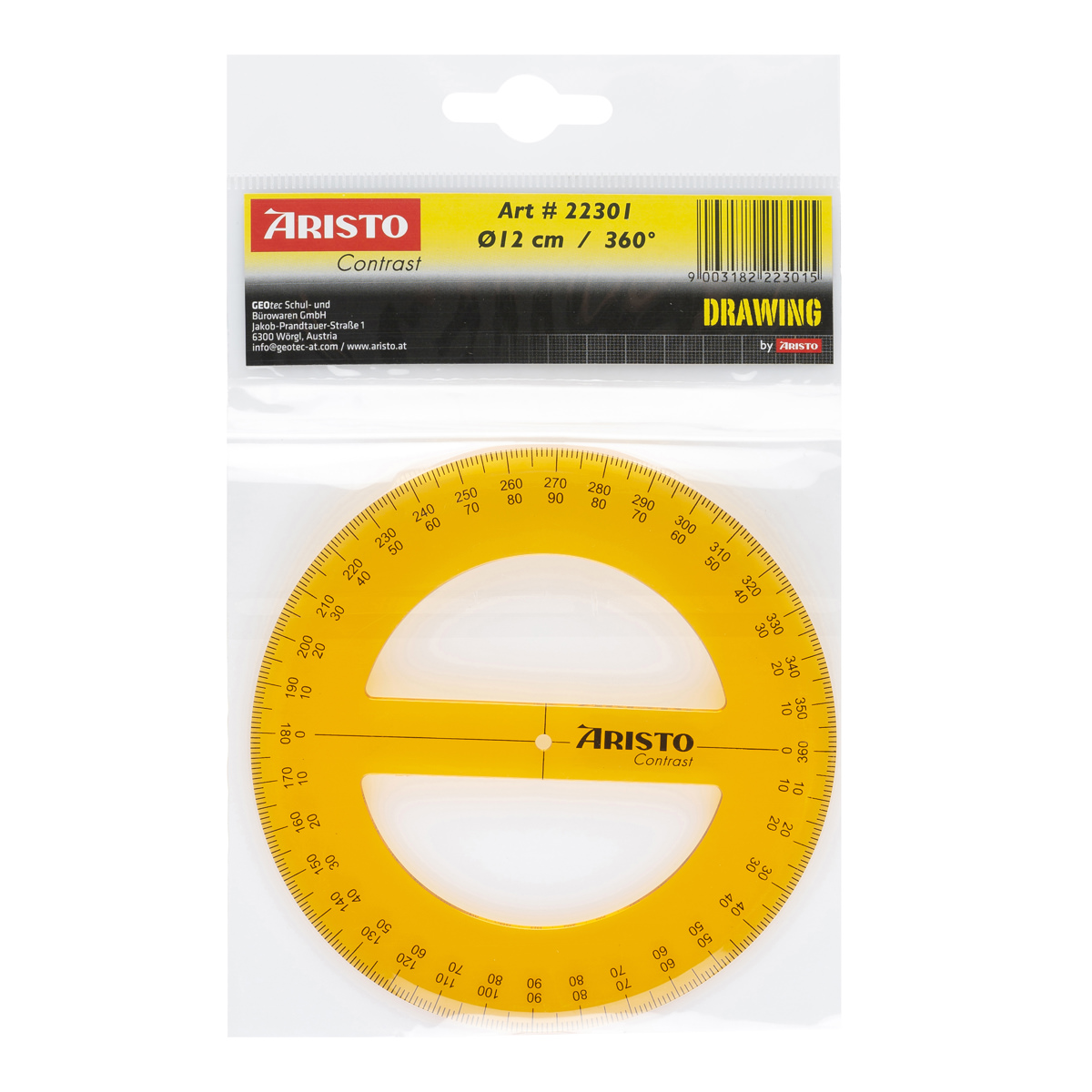 Aristo Contrast Vollkreis-Winkelmesser 360 Grad, Durchmesser 12 cm, orange 