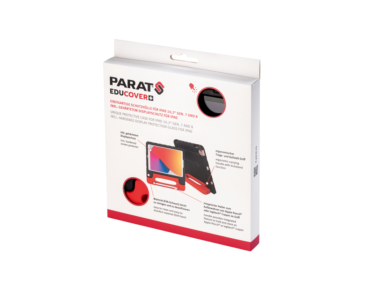 PARAPROJECT®EDUCOVER®+ Schutzhülle schwarz/rot für iPad 10.2'' (7.+8. Gen.) inkl. Aufbewahrung für Pencil