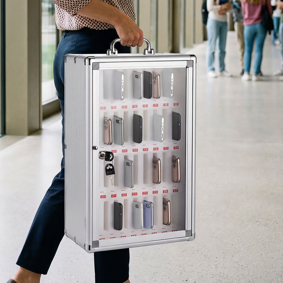 Handyhotel für 36 Handys, abschließbare Aufbewahrungsbox mit Wandhalterung & Tragegriff 