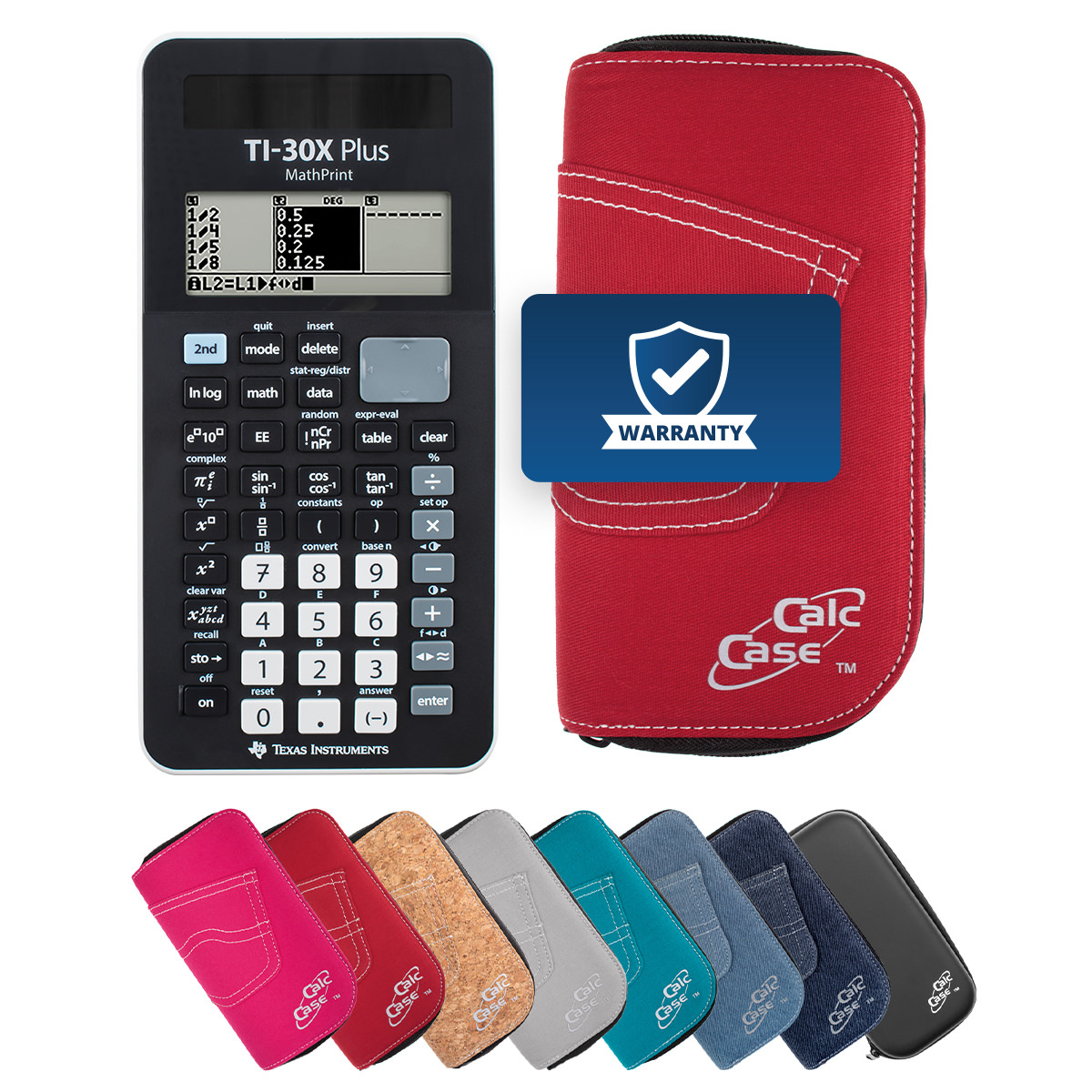 TI-30X Plus MP Schulrechner mit Schutztasche im Jeans-Design rot 