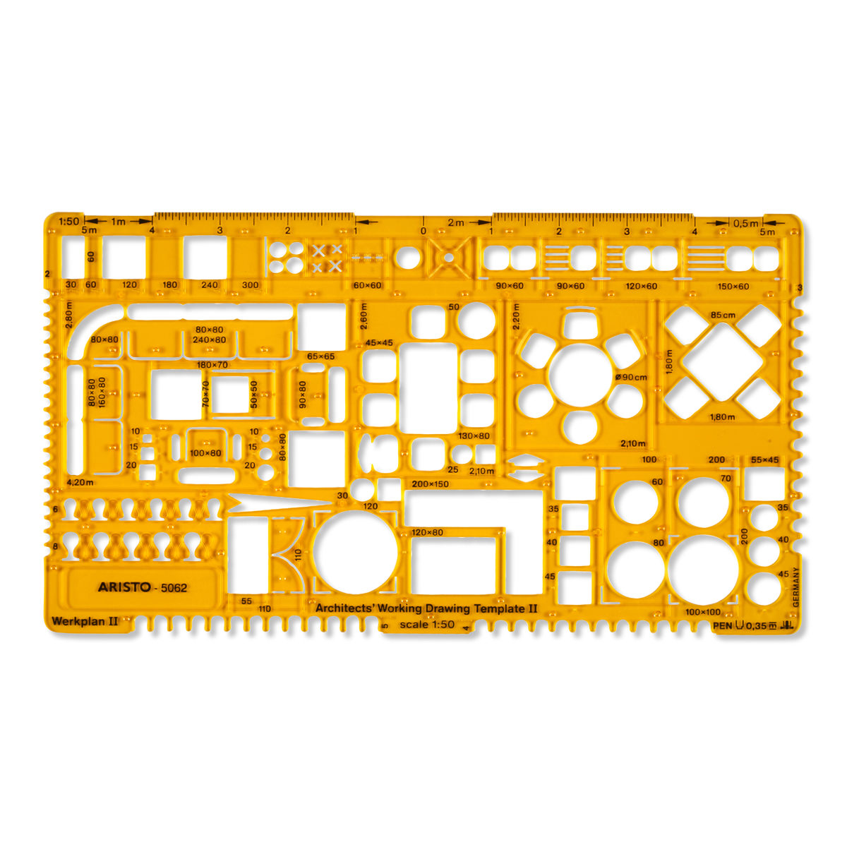 Aristo Architektur-Werkschablone 2 1:50, 225 x 125 mm, Tuschenoppen 