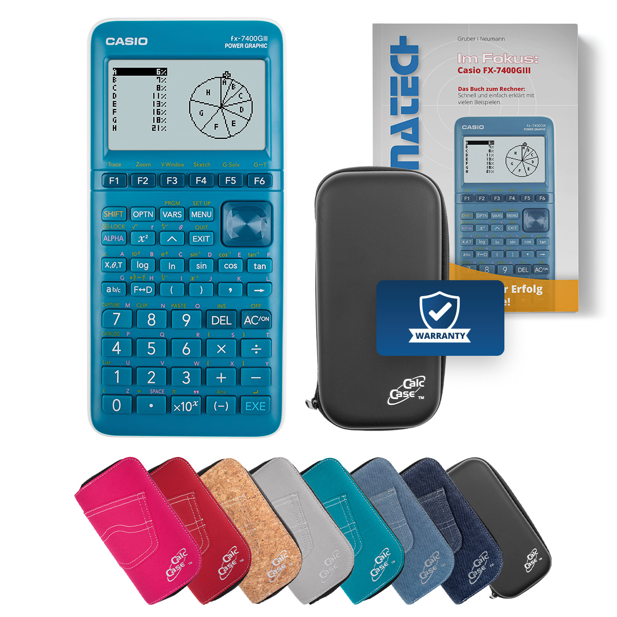 Casio FX-7400 G III Classic Bundle aus Grafikrechner, Schutztasche und Fachbuch 