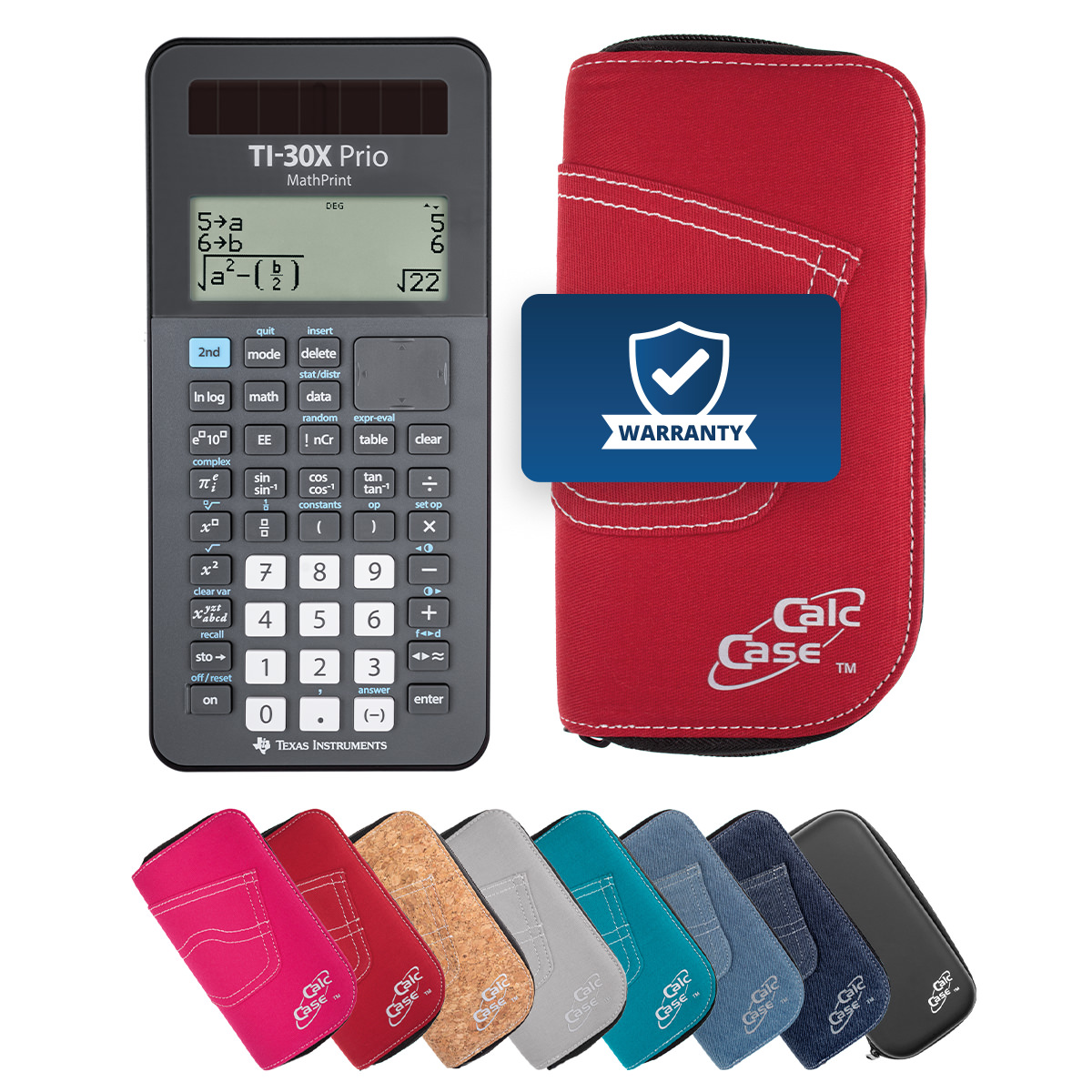 TI-30X Prio MP Schulrechner mit Schutztasche im Jeans-Design rot 
