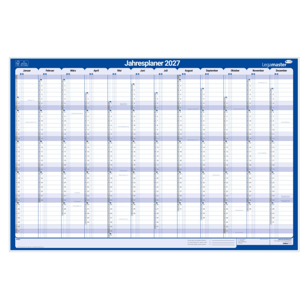 Legamaster laminierter Jahresplaner persönlich 60x90cm DE 2027 