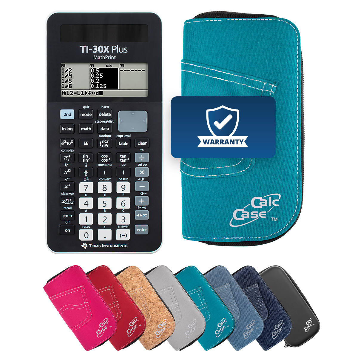 TI-30X Plus MP Schulrechner mit Schutztasche im Jeans-Design türkis 