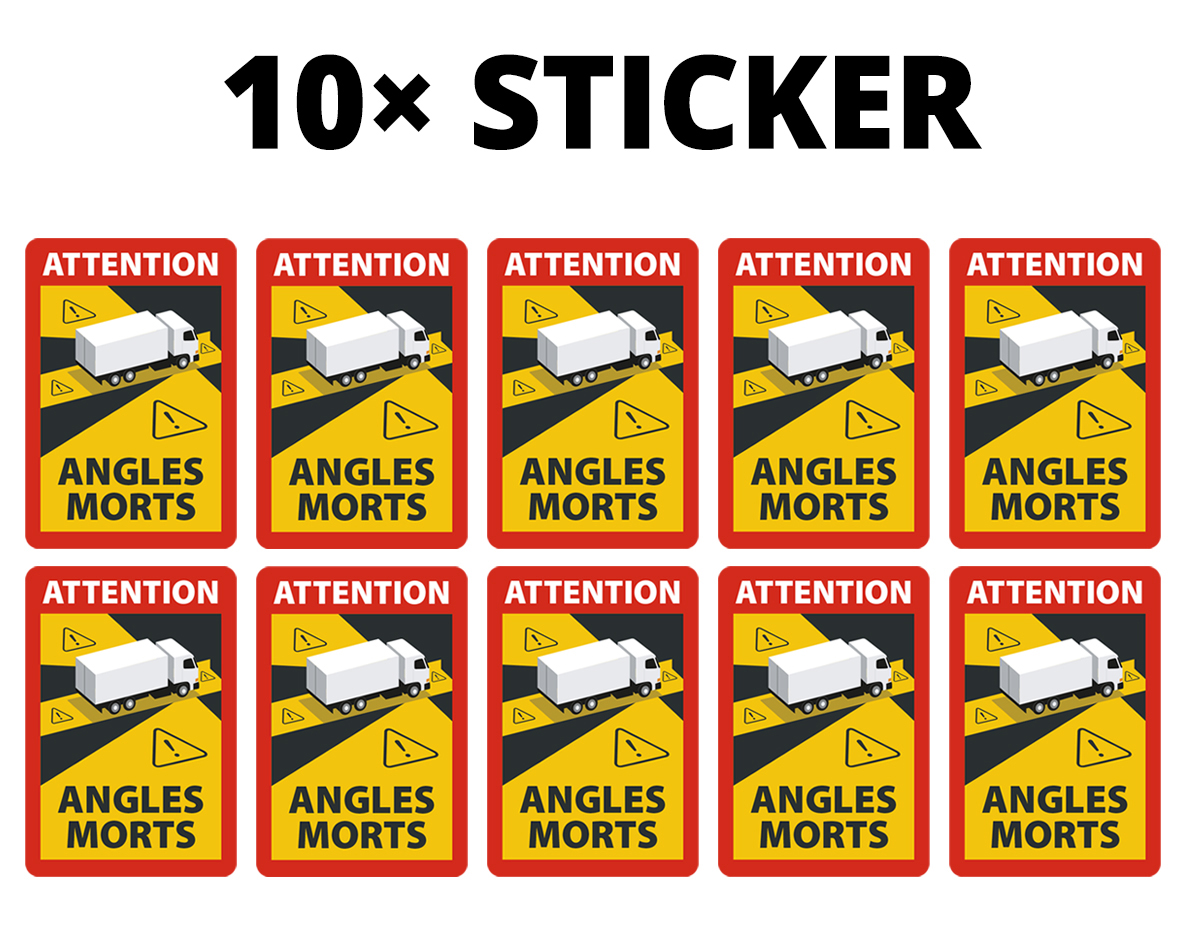 Angles Morts - Toter Winkel Hinweisschild für LKW/Sattelzug selbstklebend, ablösbar, A5, 10 Stück