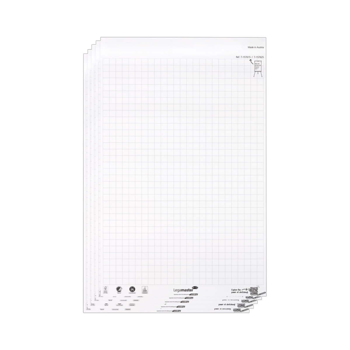 Legamaster 7-157615 Flipchart-Papierblock SKETCH ECO, Raster, 5x 50 Blatt