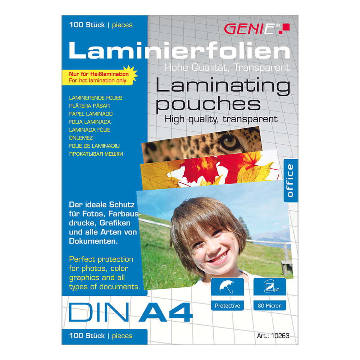 Genie Laminierfolien DIN A4, 303x216mm, 80µ, 100er Pack hochtransparent, hohe Qualität