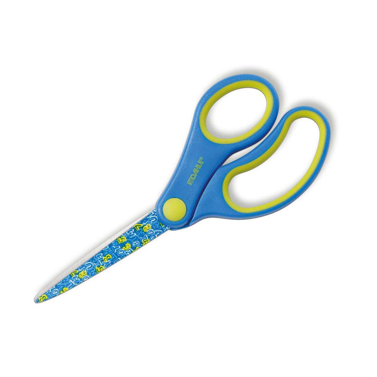 Dahle Kinderschere Kids spitz 5,5 Zoll (14cm) blau, Motiv: ABC, Rechtshand 