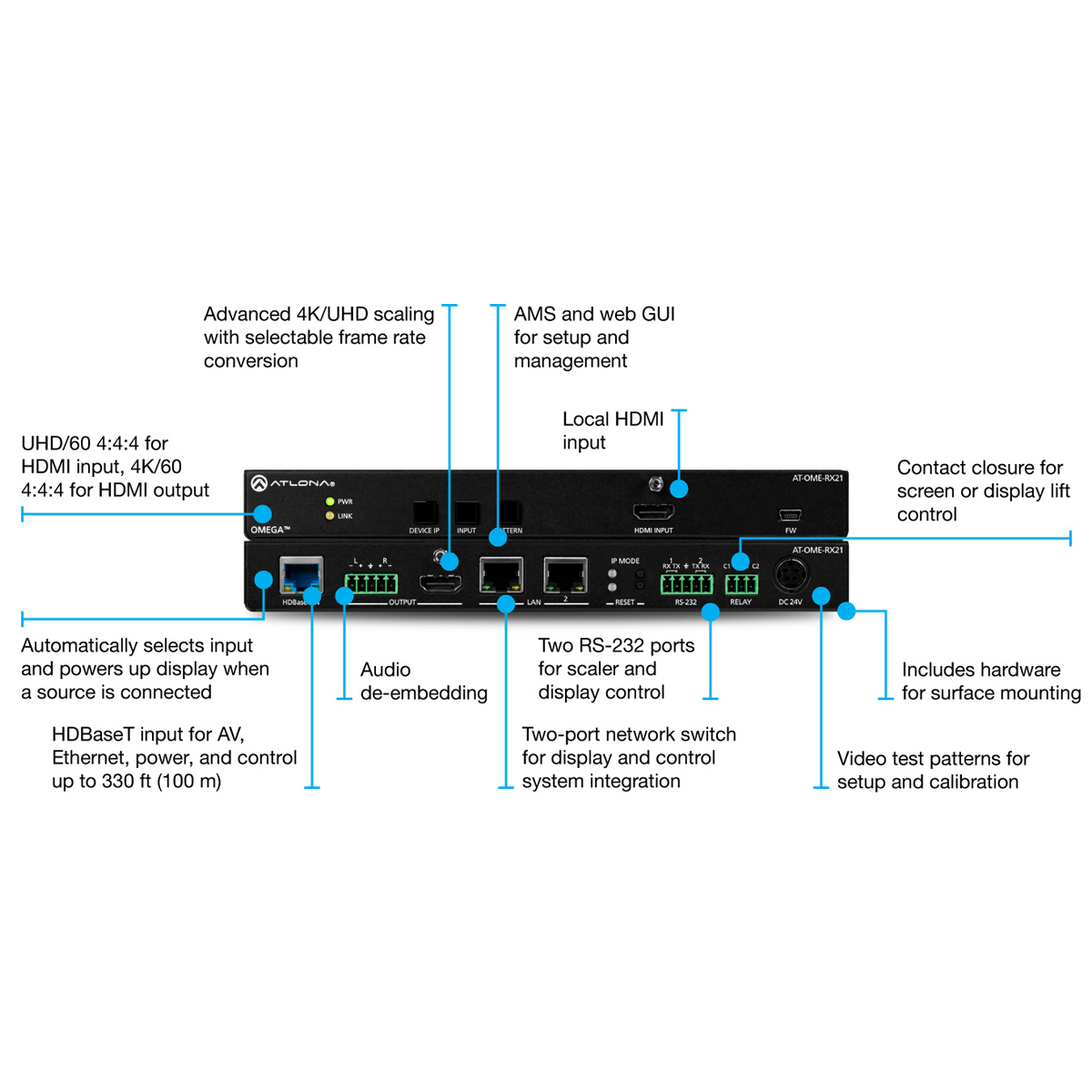 Atlona AT-OME-RX21 HDBaseT Receiver, Switcher 