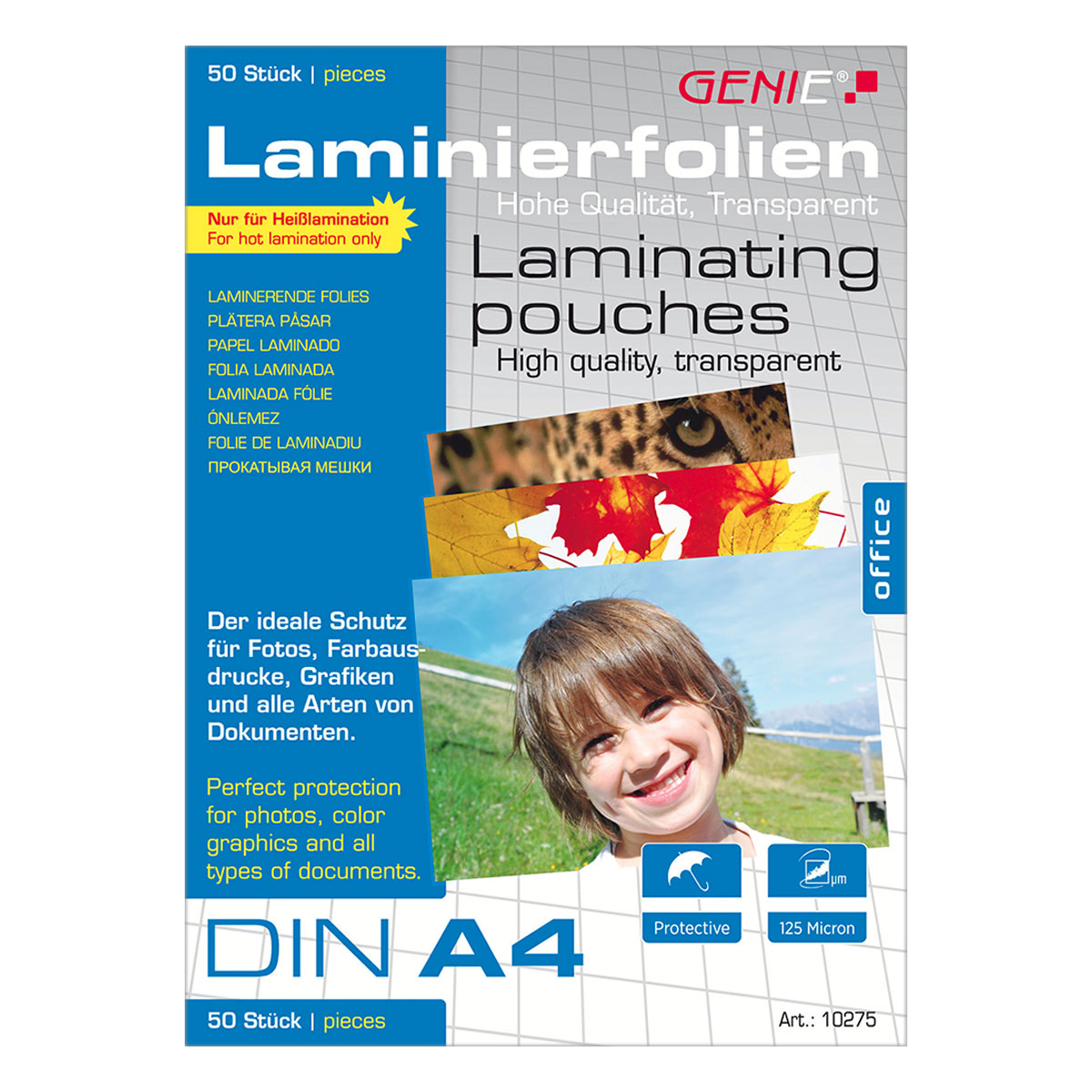 Genie 10275 Laminiertaschen A4, Folien (125 micron), 50 Stück Packung 