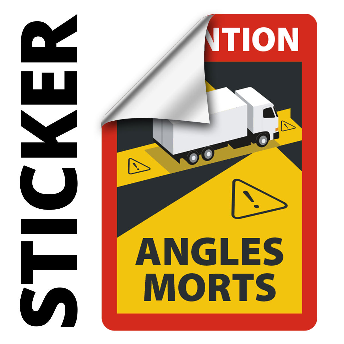 Angles Morts - Toter Winkel Hinweisschild für LKW/Sattelzug selbstklebend, ablösbar, A5, 10 Stück