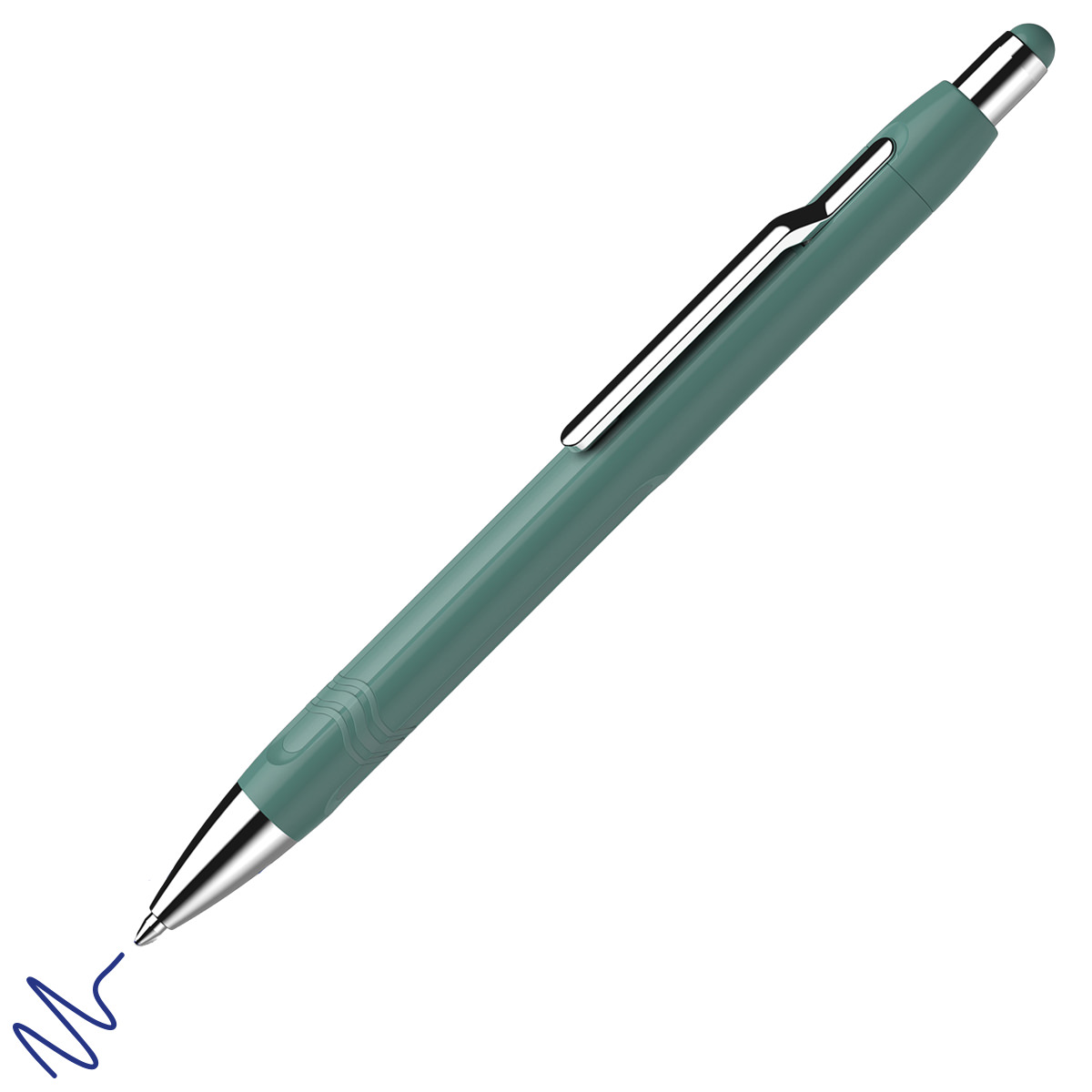 Kugelschreiber aqua, Mine blau - Stift & Strich - nachfüllbar, dokumentenecht, Metallclip & Druckknopf mit Farbakzent