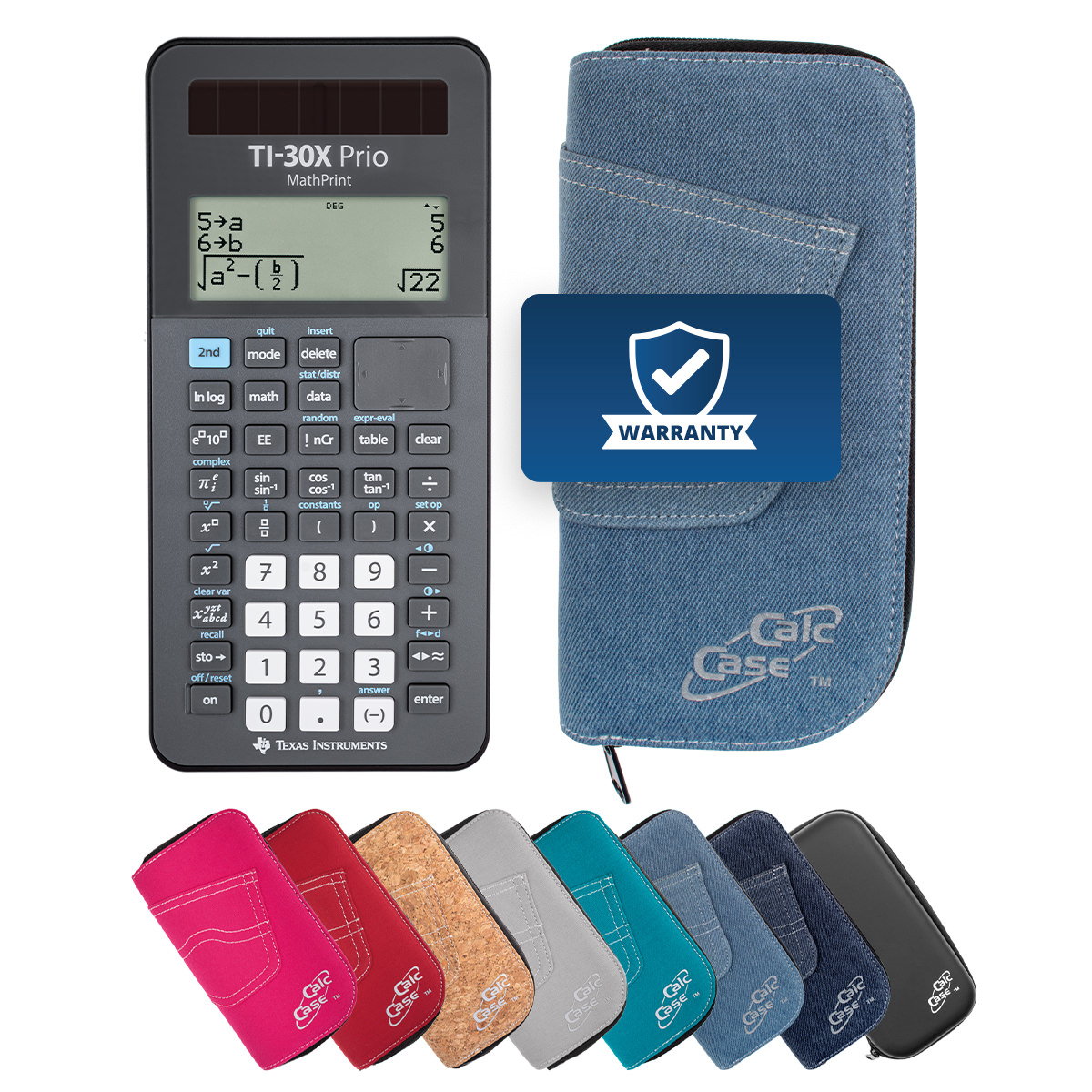 TI-30X Prio MP Schulrechner mit Schutztasche im Jeans-Design hellblau 