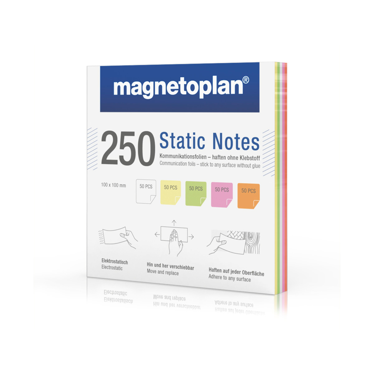 Magnetoplan 11250110 Static Notes , 250 Stück, sortiert 10 x 10cm