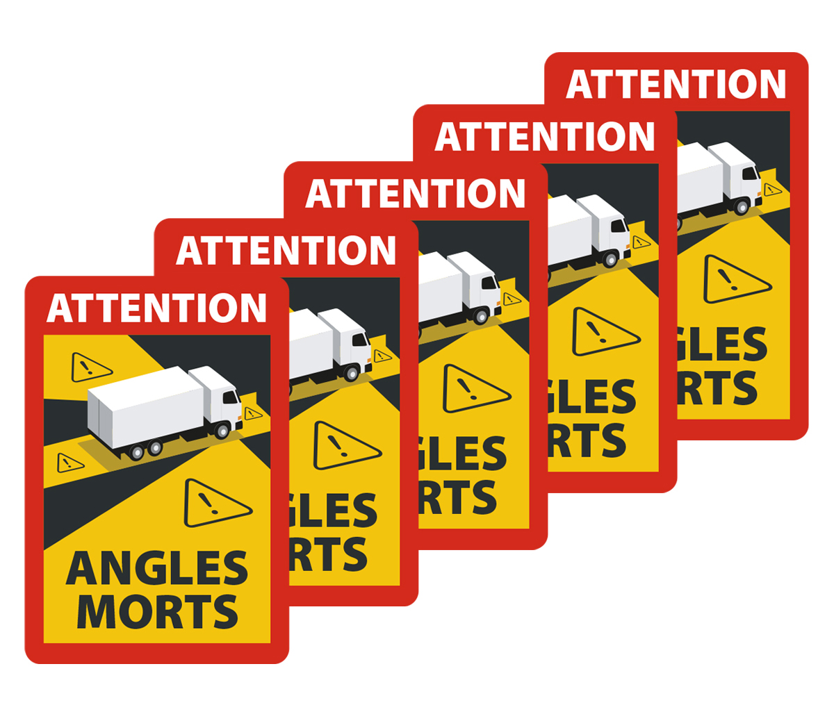 Angles Morts - Toter Winkel Hinweisschild für LKW/Sattelzug nanodot, wiederverwendbar, A5, 5 Stück