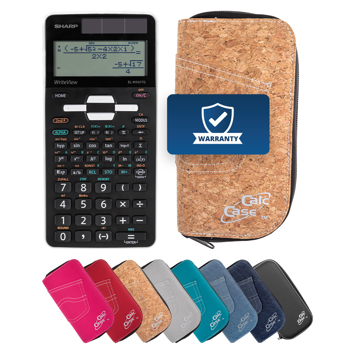 Sharp EL-W550TG Schulrechner mit Schutztasche im Kork-Design 