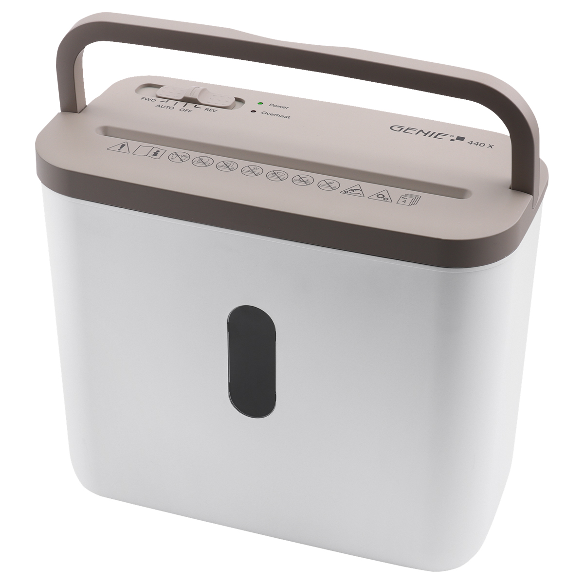 Genie 440 X Aktenvernichter in weiß/braun, Partikelschnitt 