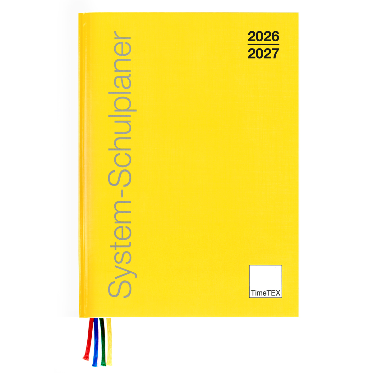 TimeTEX System-Schulplaner A5-Plus 2026/2027 mit 4 Lesebänder, Hardcover und Einstecktasche