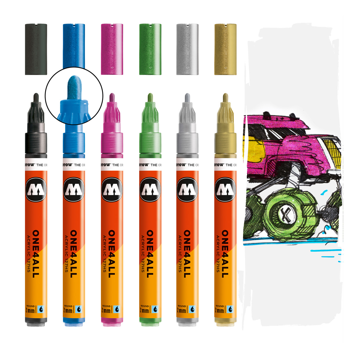 Molotow Acrylmarker ONE4ALL ACRYLIC 127HS 6er Etui, Metallic Set, sortiert 
