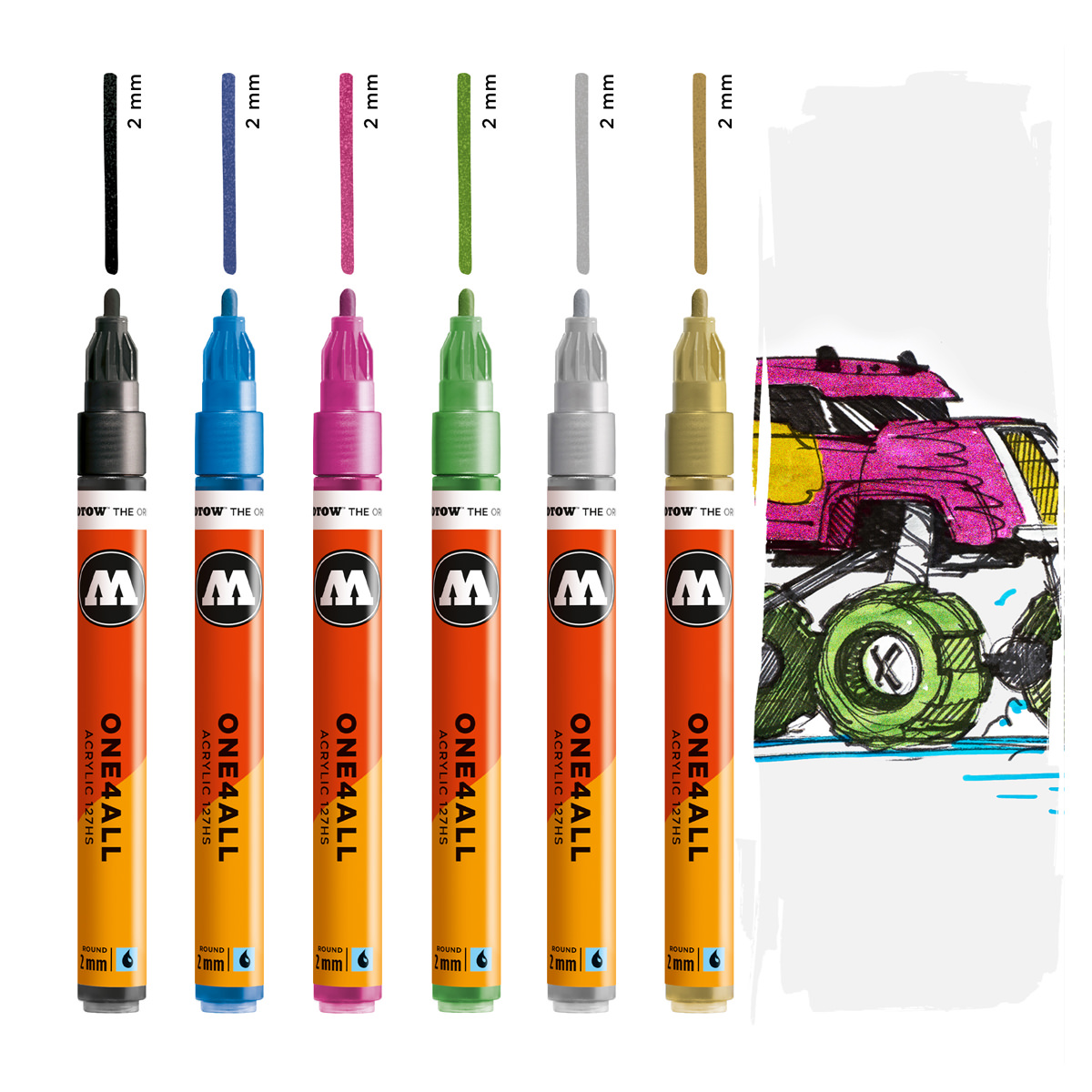 Molotow Acrylmarker ONE4ALL ACRYLIC 127HS 6er Etui, Metallic Set, sortiert 