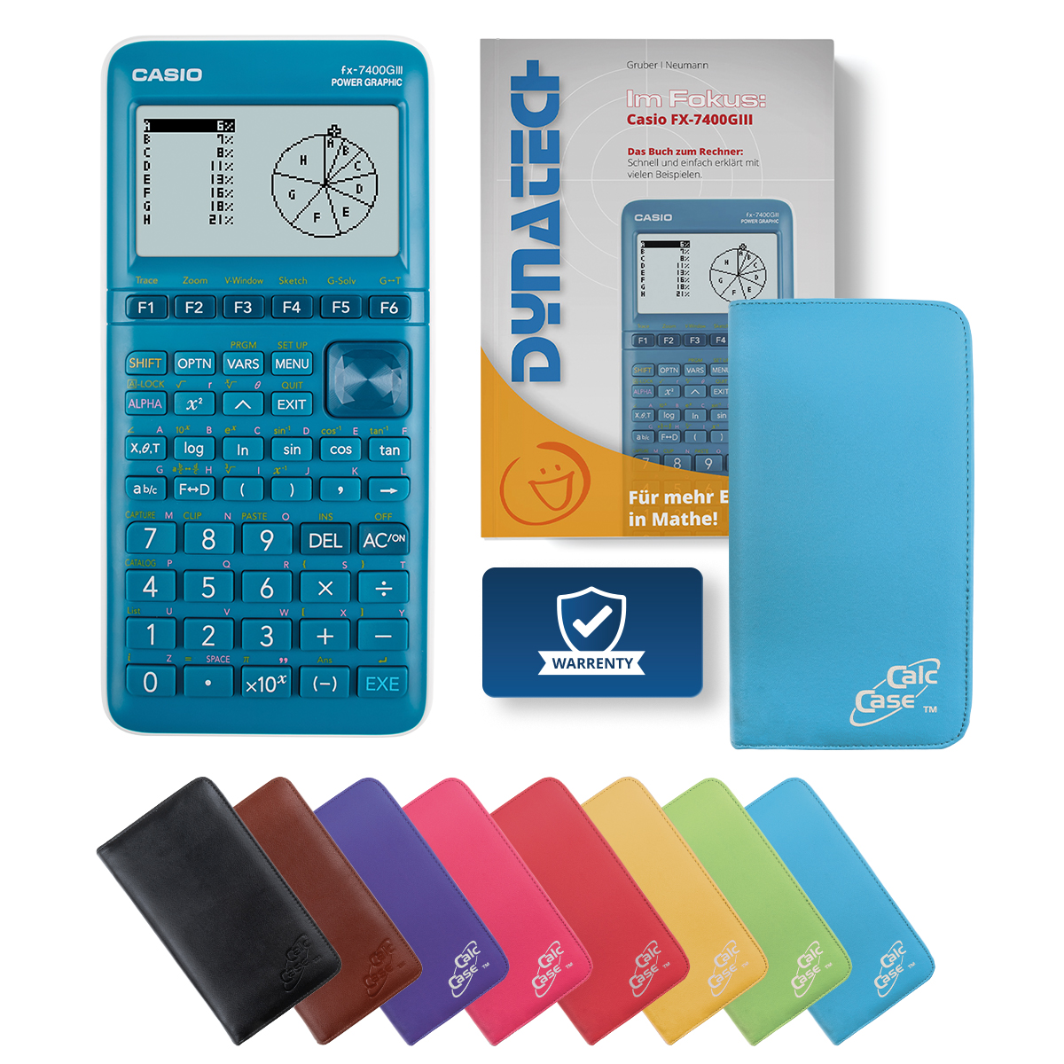 Casio FX-7400 G III Grafikrechner mit Schutztasche hellblau und Fachbuch 