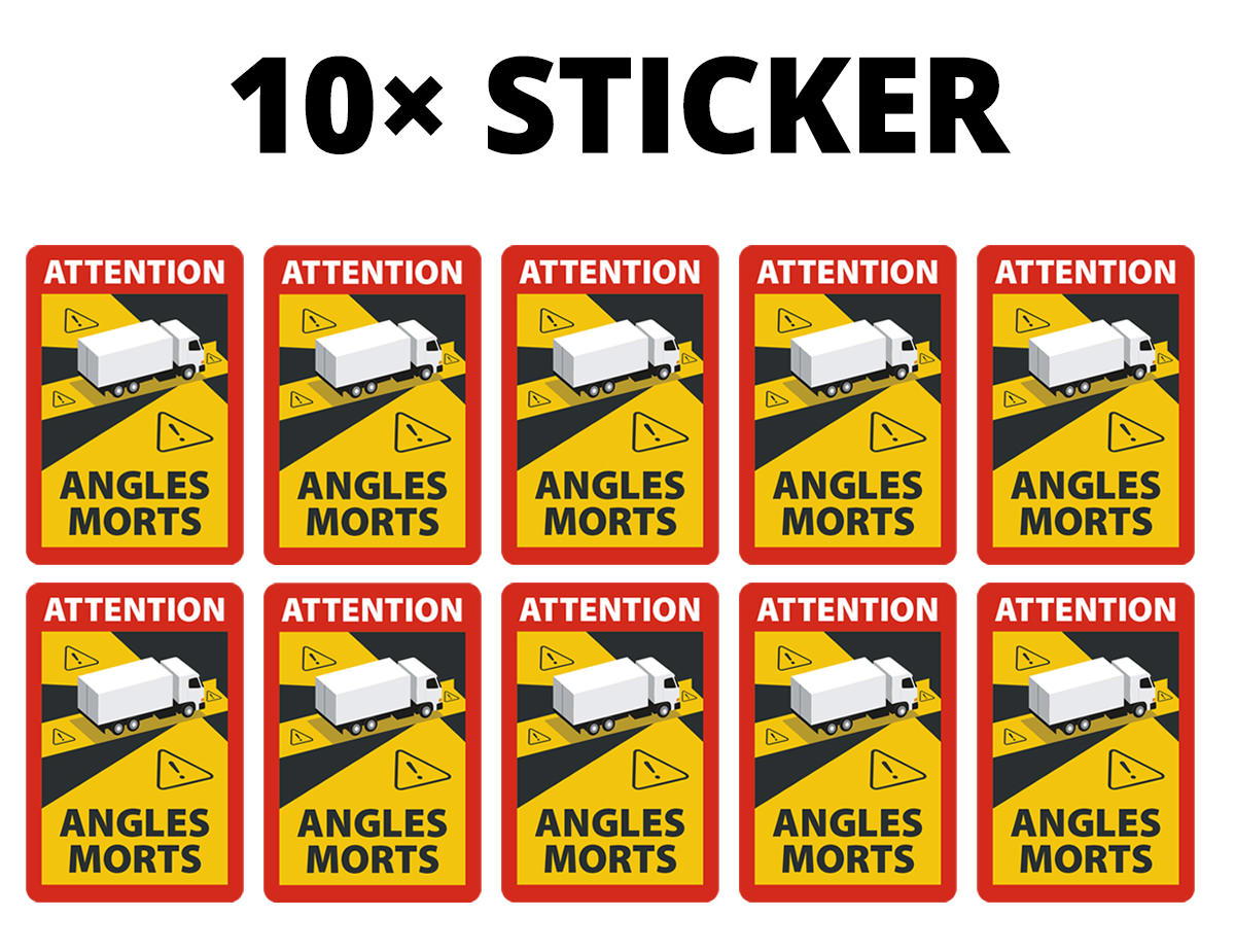 Angles Morts - Toter Winkel Hinweisschild für LKW/Sattelzug selbstklebend, ablösbar, A5, 10 Stück