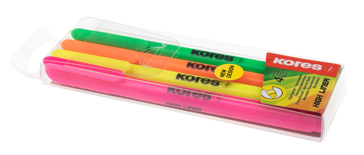 Kores High Liner Set Textmarker mit Keilspitze ca. 1 - 4mm, grün, pink, gelb und orange 