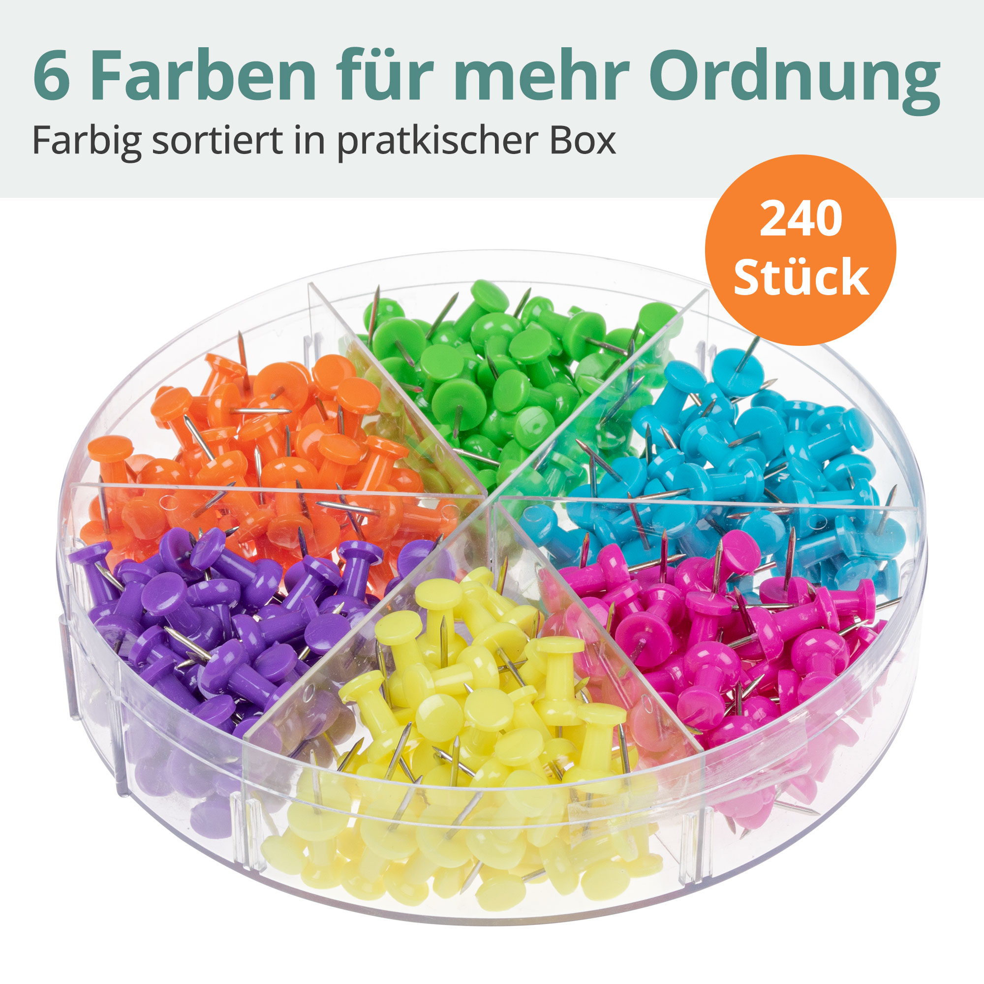 Pinnwandnadeln 240 Stück in 6 Farben 