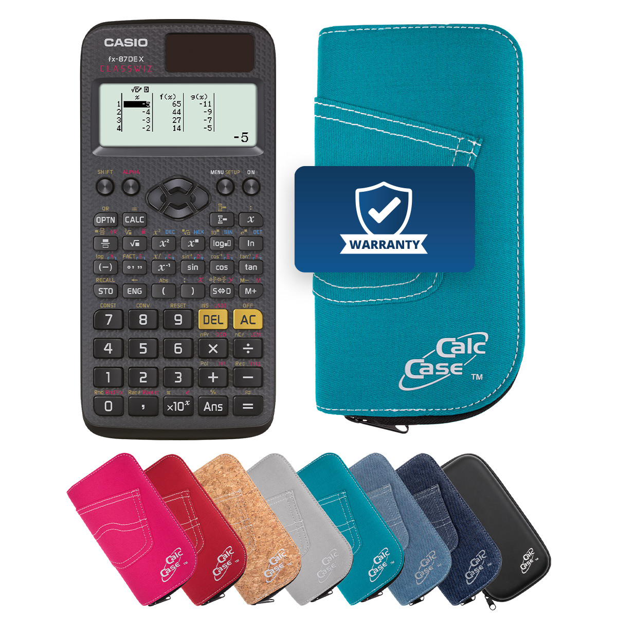 Casio FX-87 DE X Schulrechner und Schutztasche türkis 