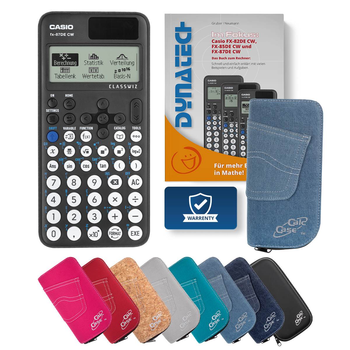 Casio FX-87 DE CW Schulrechner mit Schutztasche hellblau & Fachbuch 