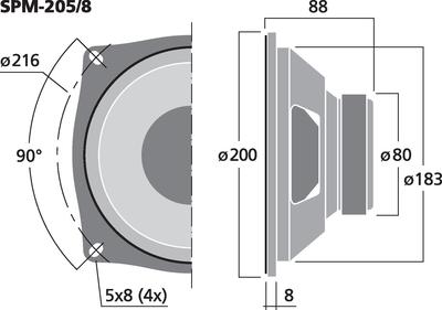 MONACOR SPM-205/8 Hi-Fi-Tiefmitteltöner, 70 W, 8 O