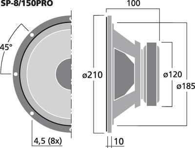 MONACOR SP-8/150PRO PA-Kompakt-Tieftöner, Subwoofer, 150 W, 8 O