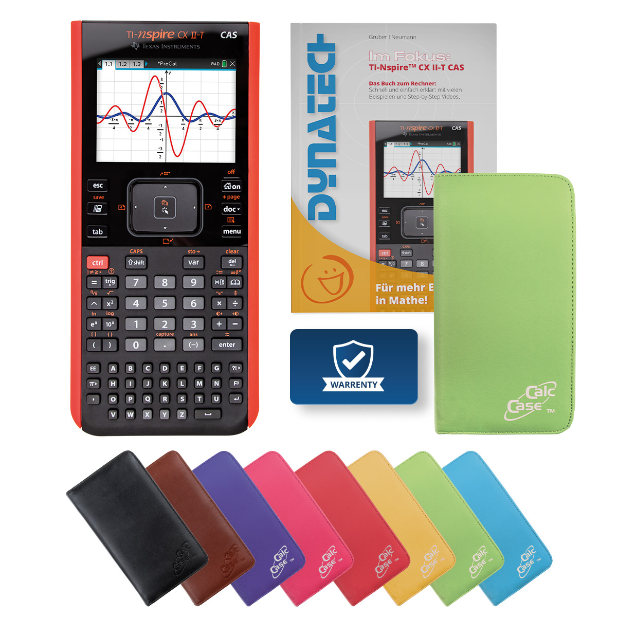 TI-Nspire CX II-T CAS Grafikrechner mit Schutztasche grün & Fachbuch 