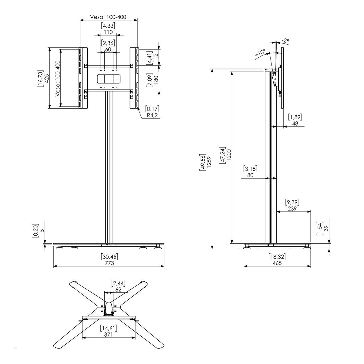 SMS K12-008-7 Displayhalterung, für Displays bis 50'', 800 mm Höhe, 25 kg Tragkraft, silber, ohne Rollen