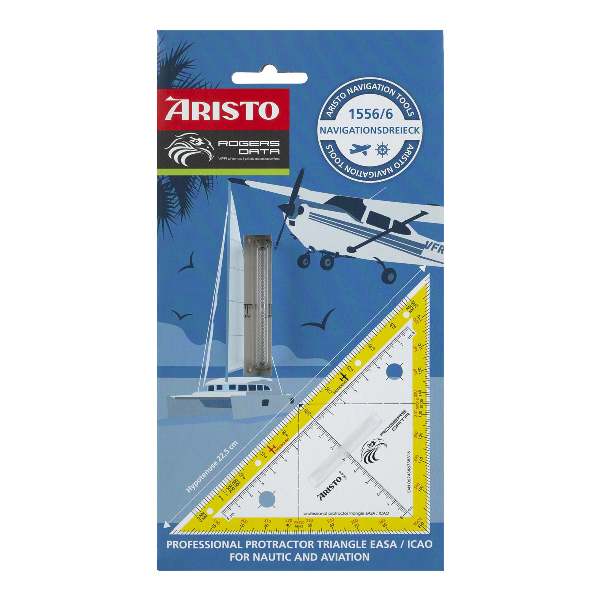 Aristo Navigationsdreieck 22,5 cm, Winkelskale 360/1°, Maßskala 20 cm 