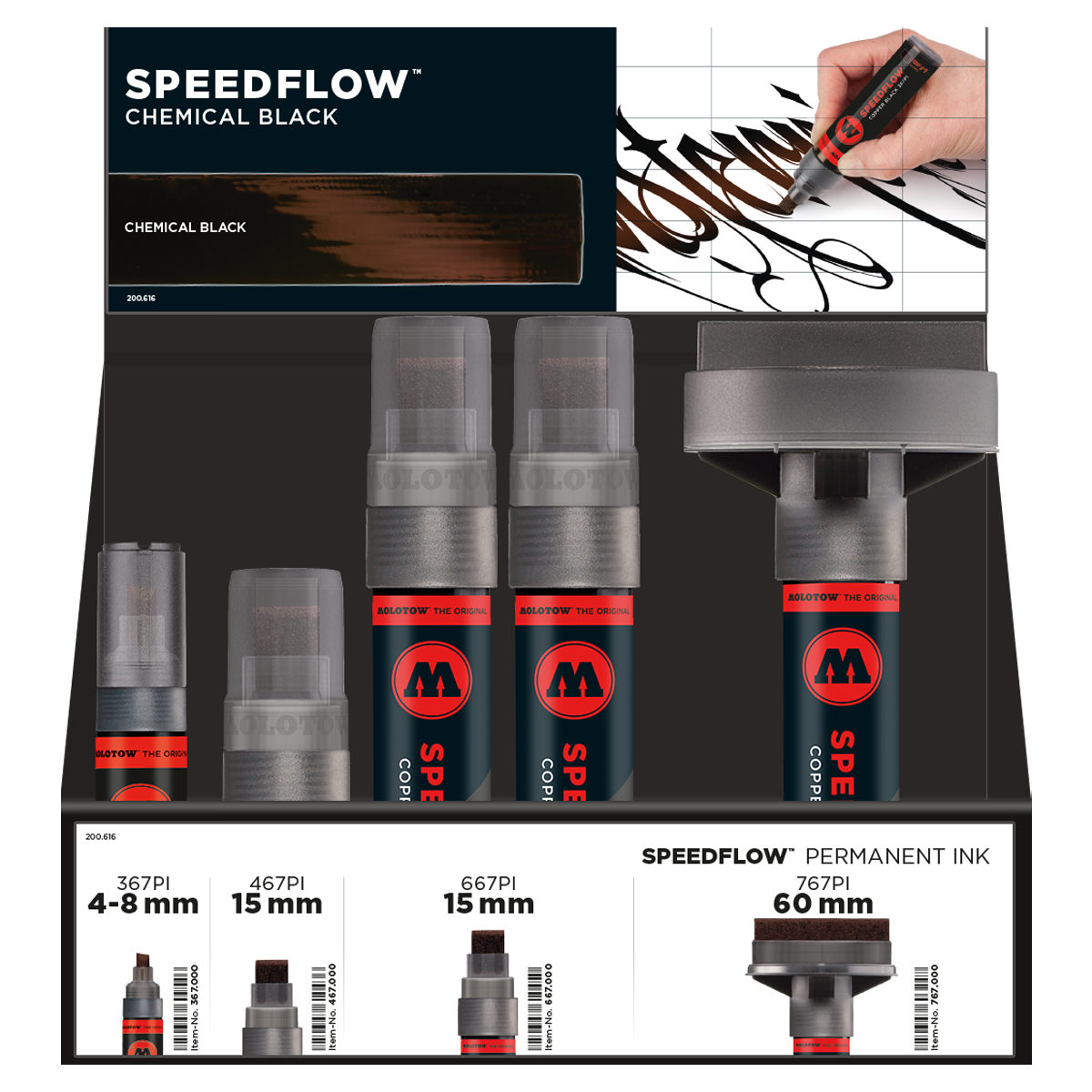 Molotow SPEEDFLOW Marker Selection 14er Sales Display, Chemical black 