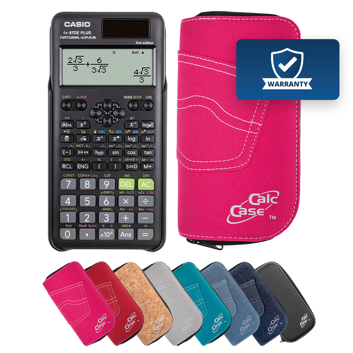 Casio FX-87 DE Plus II Schulrechner mit Schutztasche im Jeans-Design pink 