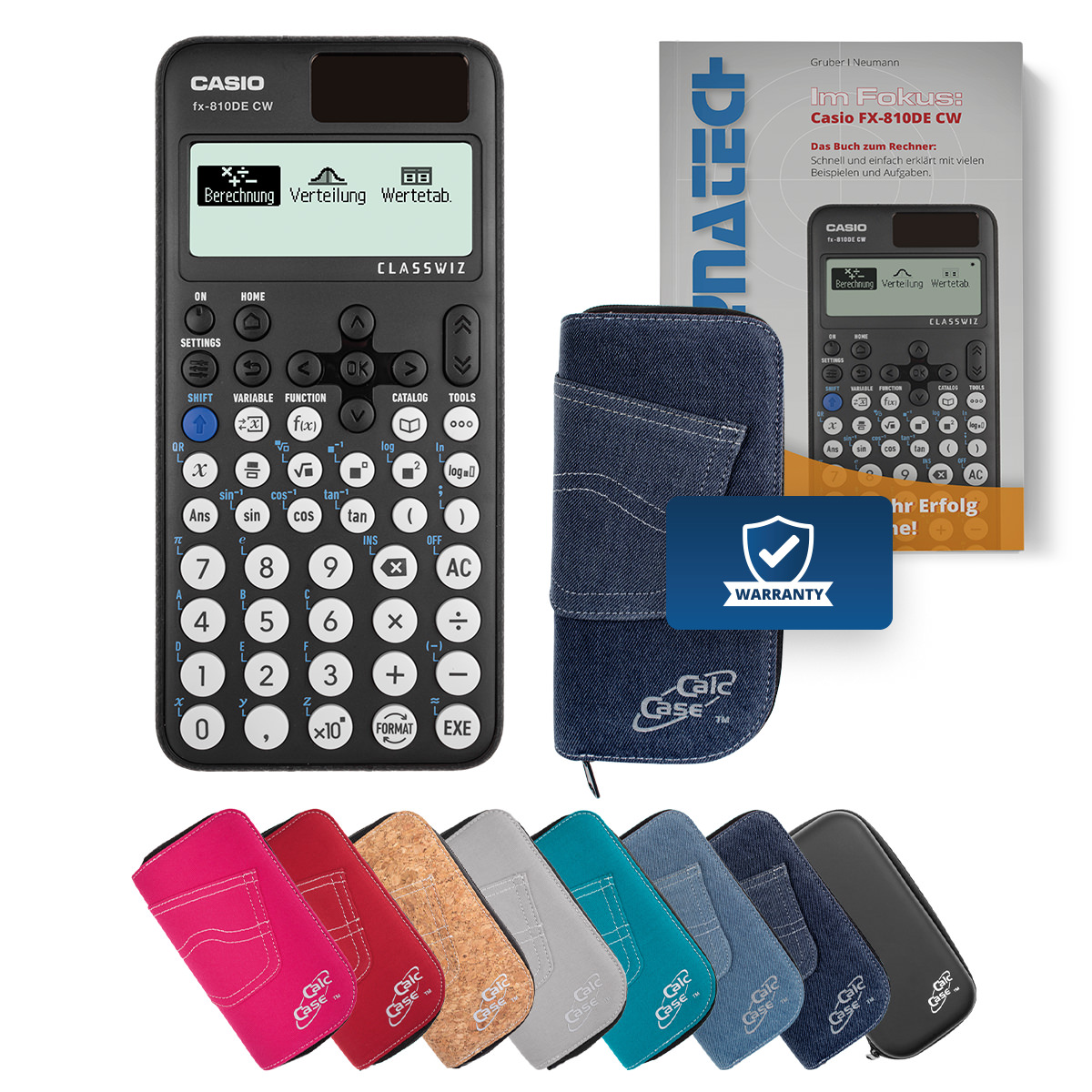 Casio FX-810 DE CW Schulrechner mit Schutztasche dunkelblau und Fachbuch 