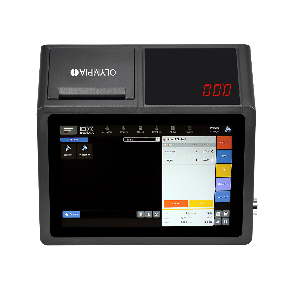 Olympia T110 Registrierkasse ohne TSE-Lizenz, 25,7cm Touchdisplay, 100 Bediener, Android 11