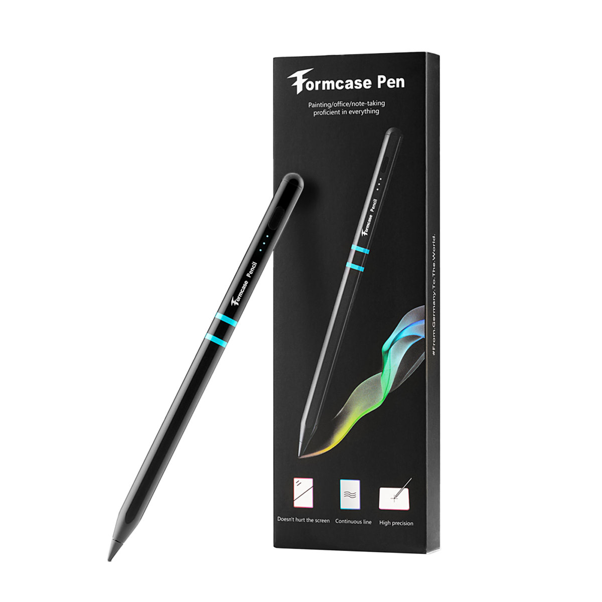 Formcase Smart Stylus Pencil schwarz inkl. 3 Ersatzspitzen, für Apple iPad Modelle ab 2018, USB-C Ladeanschluss