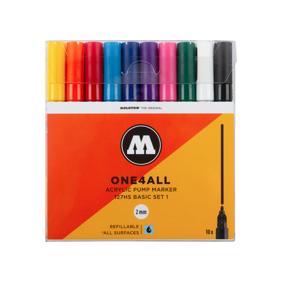 Molotow Acrylmarker ONE4ALL ACRYLIC 127HS 10er Etui, 2 mm, Basic Set 1 
