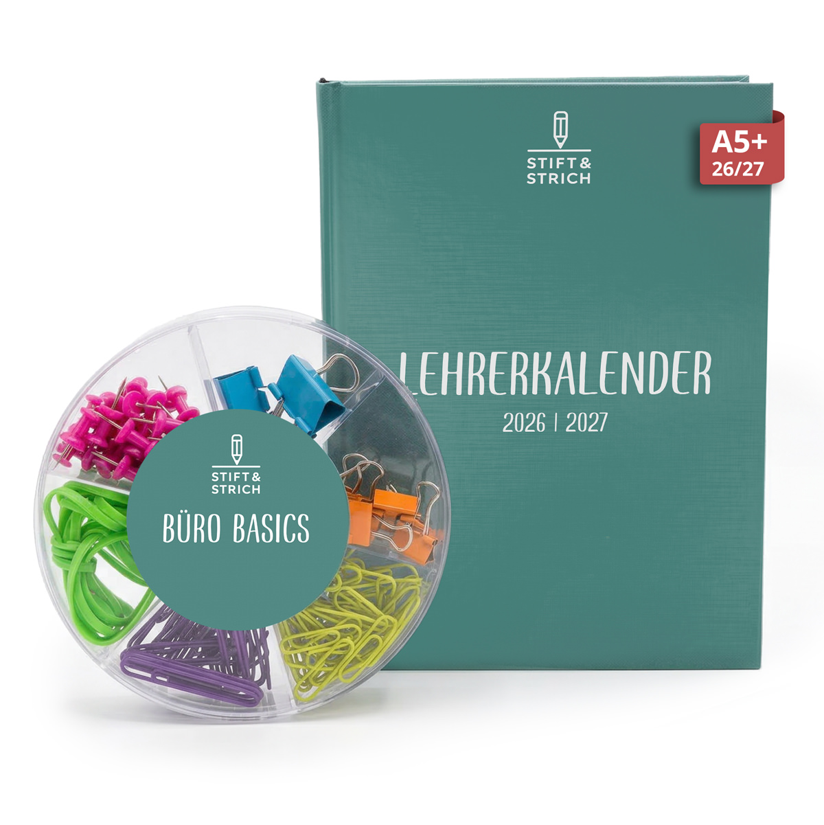 Lehrerkalender A5+ 2026/2027 mit Büro Basic Set - Stift & Strich 