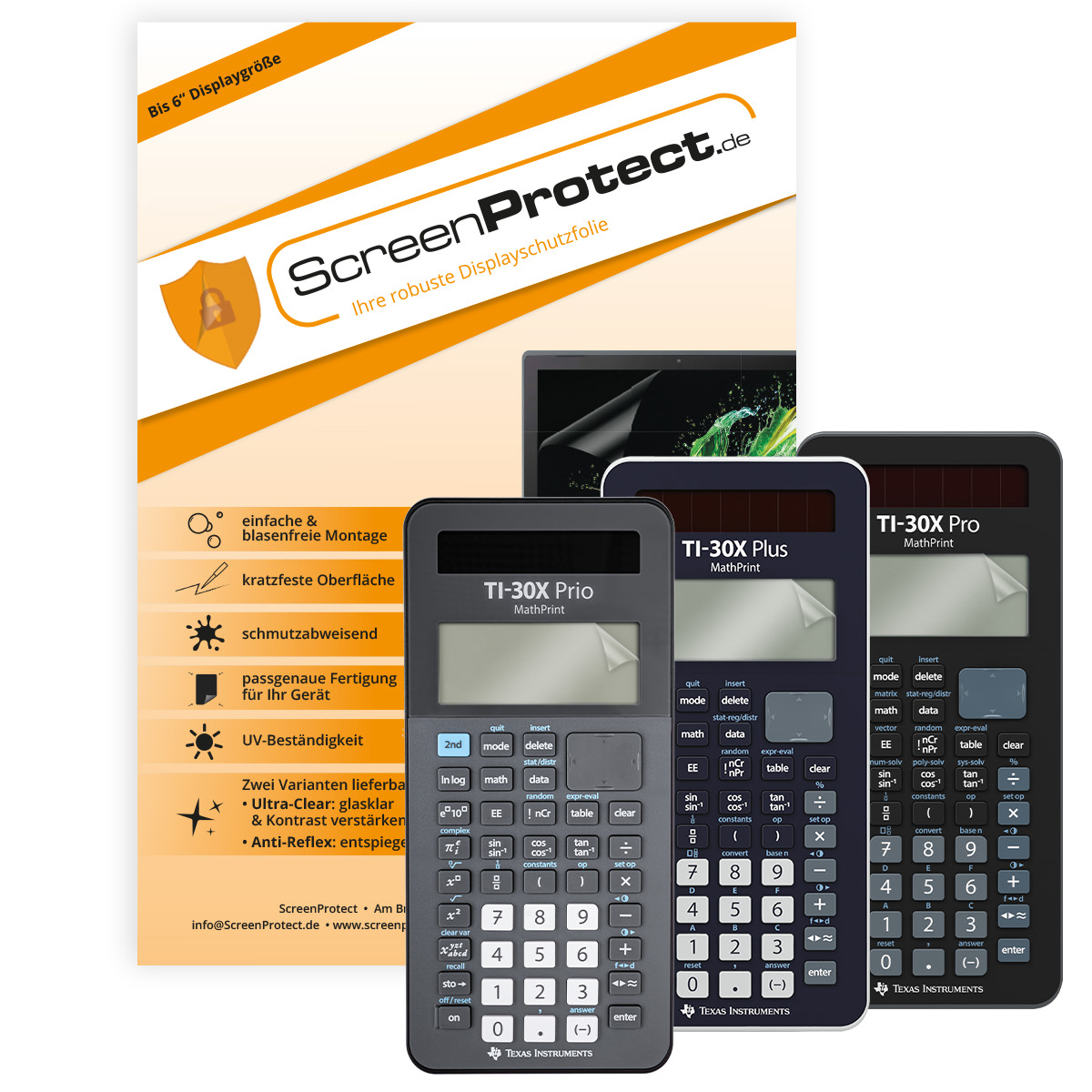 TI-30X Prio MP Rechner mit Tasche hellblau, Schutzfolie, Buch & Zirkel Set 