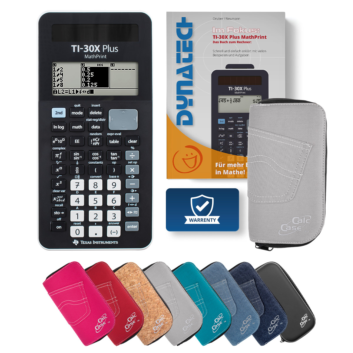 TI-30X Plus MP Schulrechner mit Schutztasche hellgrau und Fachbuch 