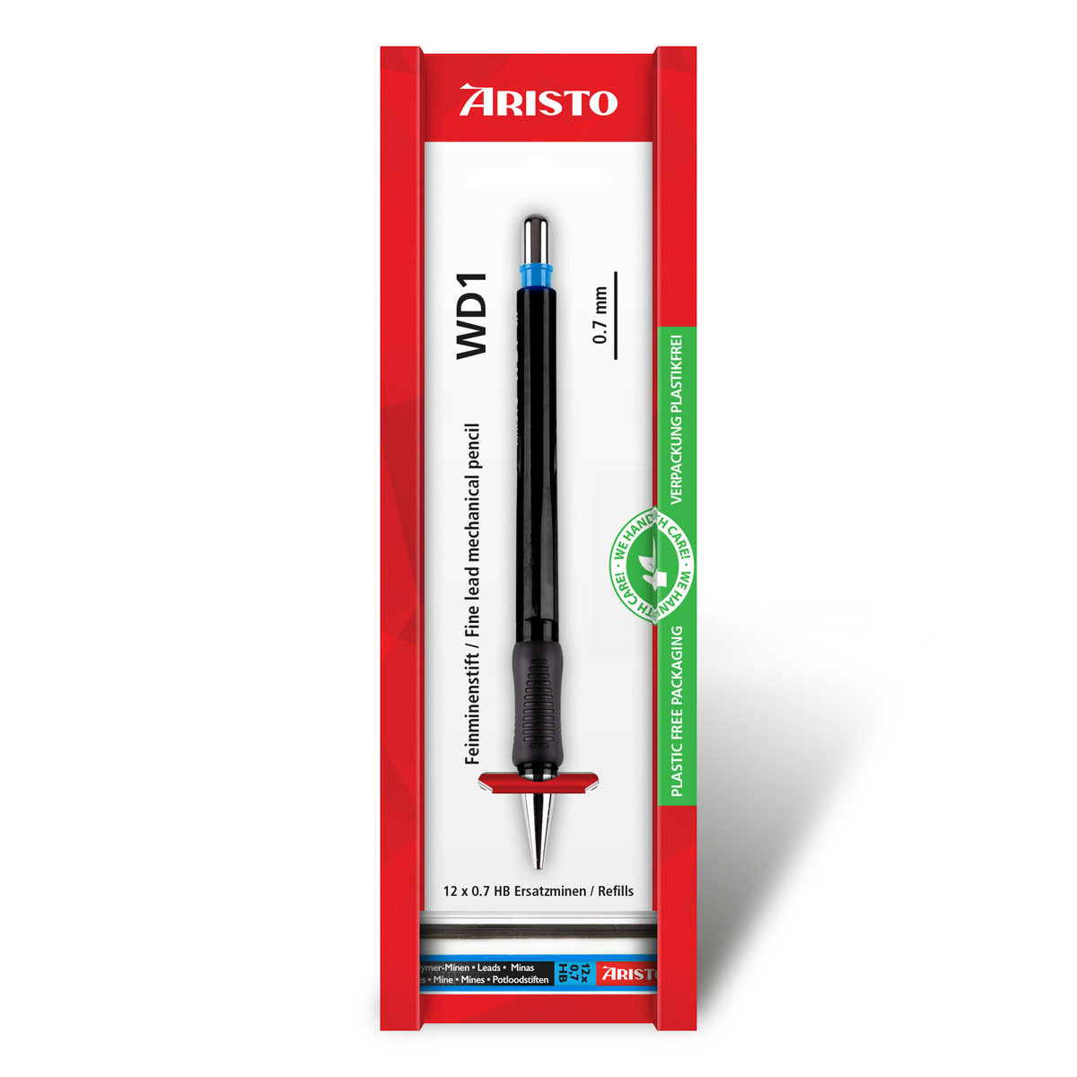 Aristo Feinminenstift WD1, schwarz, 0,7 mm, Minenführung versenkbar 12 Ersatzminen, im Ecoblister