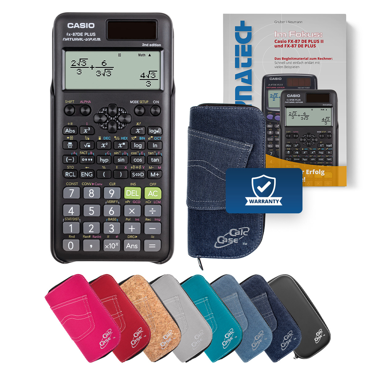 Casio FX-87 DE Plus II Schulrechner mit Schutztasche dunkelblau und Fachbuch 