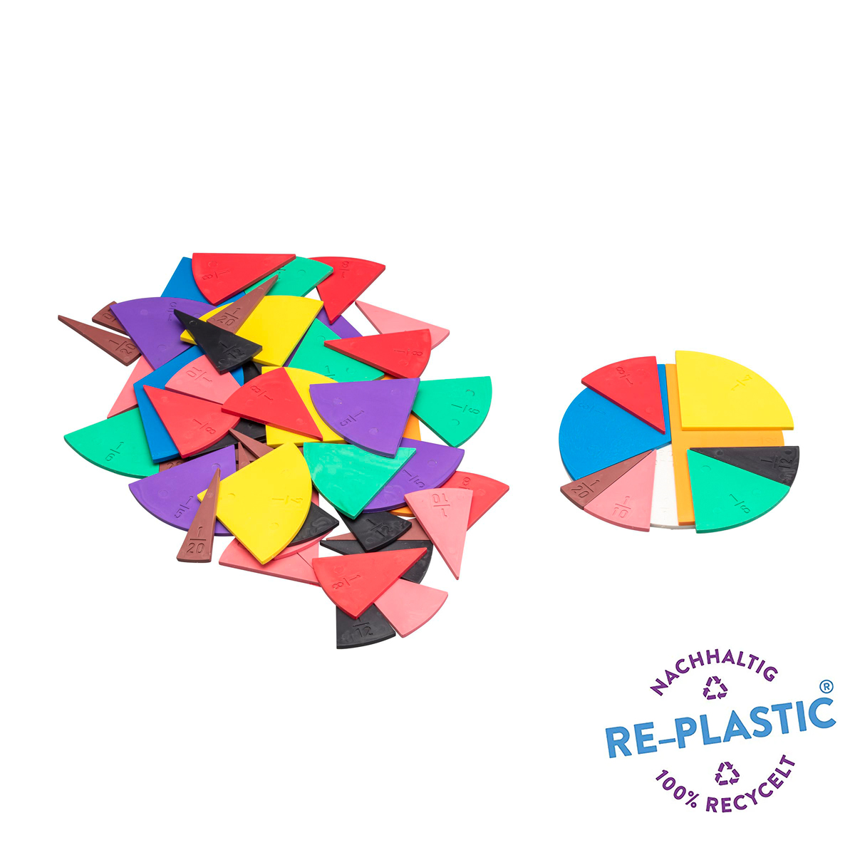 Wissner Bruchrechensatz 10 cm Durchmesser, farbige Segmente mit eingeprägtem Bruchanteil, 71-teilig  Wissner Bruchrechensatz 10 cm Durchmesser, farbige Segmente mit eingeprägtem Bruchanteil, 71-teilig